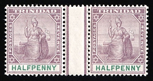 1896 0.5d Trinidad, British Colonies, Britannia, Gutter Pair