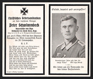 1943 World War II, Death Card of a German Soldier Serving as Sergeant in a Grenadier-Regiment