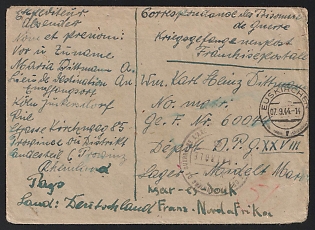 1944 (7 Sep) Third Reich, Germany, Rare Complete Censored letter from Euskirchen (Germany) to Prisoner of War Camp in French Marocco
