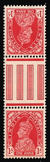 1940 1a India, British Colonies, King George VI, Tete-beche, Gutter Vertical Pair