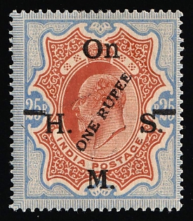 1925 1r India, British Colonies, King Edward VII, Official Stamp