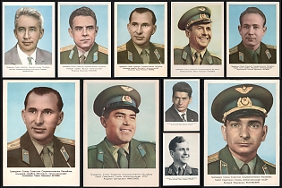 1962-65 Cosmonaut Portraits, Soviet Union, Space Exploration, Group of Picture Postcards