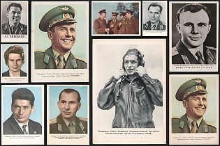 1961-65 Cosmonaut Portraits, Soviet Union, Space Exploration, Group of Picture Postcards