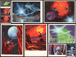 1963 Sci-Fi Art by Andrey Sokolov, Alien Planets and Spacecraft, Soviet Union, Space Exploration, Group of Picture Postcards