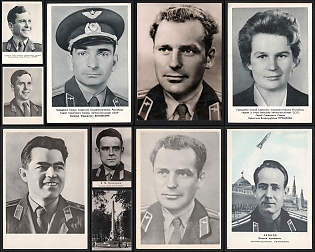 1957-65 Cosmonaut Portraits, Soviet Union, Space Exploration, Group of Picture Postcards