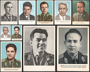 1962-69 Cosmonaut Portraits, Soviet Union, Space Exploration, Group of Picture Postcards