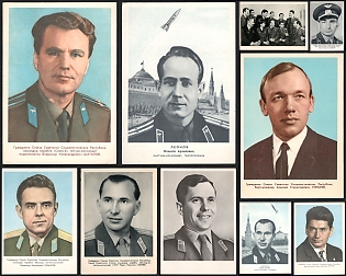 1962-69 Cosmonaut Portraits, Soviet Union, Space Exploration, Group of Picture Postcards
