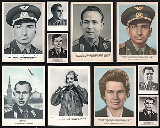 1961-65 Cosmonaut Portraits, Soviet Union, Space Exploration, Group of Picture Postcards