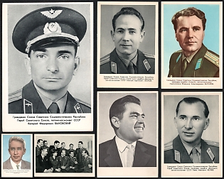 1962-69 Cosmonaut Portraits, Soviet Union, Space Exploration, Group of Picture Postcards