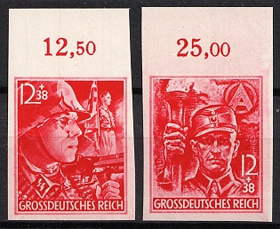 1945 Third Reich, Germany, Complete Set, Imperforate, Margins, Plate Numbers