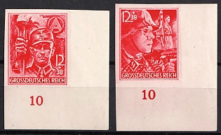 1945 Third Reich, Germany, Complete Set, Imperforate, Corner Margins, Plate Numbers