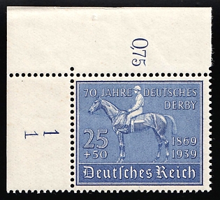 1939 25pf Third Reich, Germany, Complete Set, Corner Margin, Plate Numbers