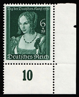 1939 6pf Third Reich, Germany, Complete Set, Corner Margin, Plate Number