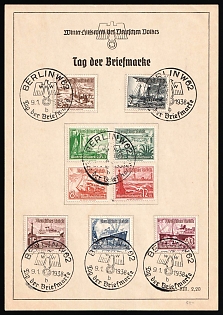 1938 (9 Jan) 'Winter Relief Foundation of the German People. Stamp Day in Berlin', Third Reich, Germany, Souvenir Sheet, franked with Complete Set of 3pf-40pf, Commemorative Postmarks