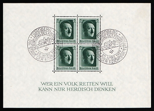 1937 (20 Apr) 'The City of the Republic - Birthday of the führer', Third Reich, Germany, Souvenir Sheet, Commemorative Postmarks
