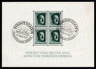 1937 (20 Apr) 'Berchtesgaden - The führer's Birthday', Third Reich, Germany, Souvenir Sheet, Commemorative Postmarks