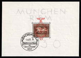 1937 (1 Aug) 'The Brown Ribbon of Germany in Munich - Riem', Third Reich, Germany, First Day of Issue, Souvenir Sheet, Commemorative Postmark