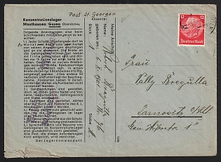 1940 Third Reich, Germany, Censored Cover of one of the first Pririnors of Concentration Camp Mauthausen Gusen to Tarnowitz (Upper Silesia) Censorship Postmark, More Details in Description