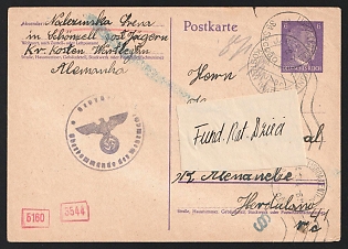 1944 (8 Jan) German Occupation, Germany, Cesored Postcard from Jägern to Portugal, German and Portugeese Censorship Postmark, Chemically examined for Invisible Ink