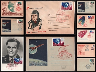 1961 Gagarin, Titov and the Vostok Program, Soviet Union, Space Exploration, Group of Commemorative Covers and Picture Postcard