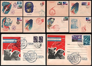 1961 Cosmonautus Strelka and Belka, Gagarin, Titov, Soviet Union, Space Exploration, Group of Commemorative Covers