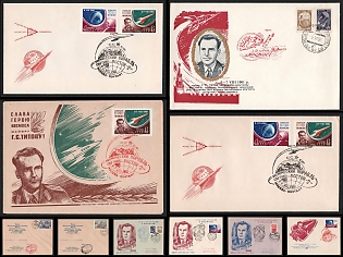 1961 The Second Soviet Man in Space Gherman Titov, The First Philatelic Exhibition of the Kuban, Soviet Union, Space Exploration, Group of Commemorative Covers