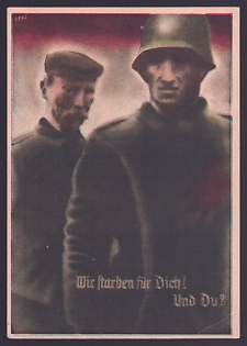1935 'We Died For You! And You?', Military, Third Reich Nazi Propaganda Postcard
