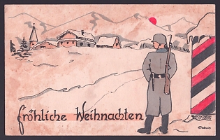 1933-1945 'Merry Christmas', Military, Third Reich Nazi Propaganda Postcard