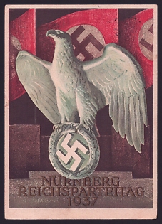 1937 'Nuremberg Reich Party Rally', German Eagle, Third Reich Nazi Propaganda Postcard
