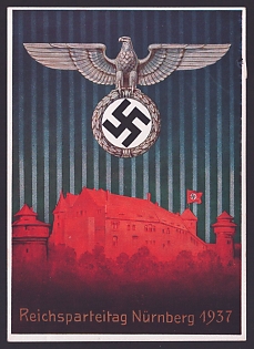 1937 'Nuremberg Reich Party Rally', German Eagle, Third Reich Nazi Propaganda Postcard