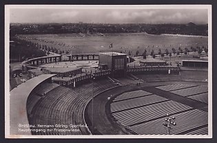 1933-1945 'Breslau. Hermann Goring Sports Field Main Entrance with Friesenwiese', Sport, Olympic Games, Third Reich Nazi Propaganda Postcard