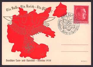 1938 'One People, One Reich, One Fuhrer!', Maps, Third Reich Nazi Propaganda Postcard