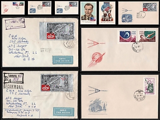 1961 Glory to the CPSU, Glory to the Soet People, Cosmonautus Titov, Strelka and Belka, Soviet Union, Space Exploration, Group of Commemorative Covers and Picture Postcards