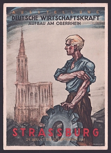 1941 'Exhibition: German Economic Strength – Reconstruction on the Upper Rhine, Strasbourg, Aug. 29 to Sept. 21, 1941', Symbols, Third Reich Nazi Propaganda Postcard