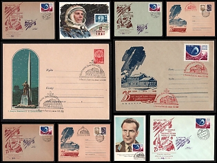 1961 Unprecedented Flight of Soviet Pilot Major G. S. Titov, 25 Years of Operation of the K. E. Tsiolkovsky House-Museum, Soviet Union, Space Exploration, Group of Commemorative Covers and Picture Postcards