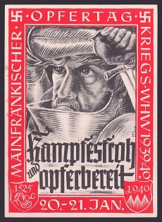 1940 'Main-franconia Day of Sacrifice – War-Time WHW1939–40', Symbols, Third Reich Nazi Propaganda Postcard