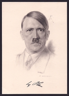 1937 'The Fuhrer', Hitler, Third Reich Nazi Propaganda Postcard