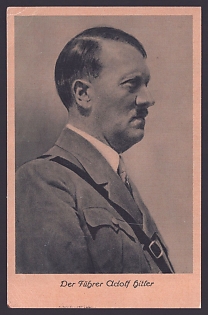 1937 'The Fuhrer Adolf Hitler', Hitler, Third Reich Nazi Propaganda Postcard