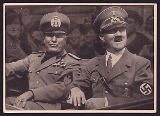 1941 'The Fuhrer and the Duce', Hitler and Personalities, Third Reich Nazi Propaganda Postcard