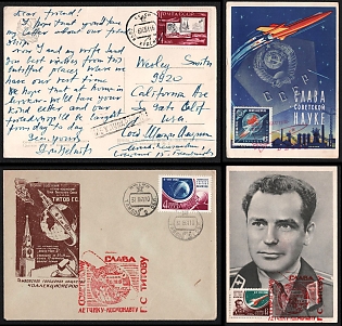 1961 Glory to the Soviet Pilot - Cosmonautus German Titov, Glory to Soviet Science, Soviet Union, Space Exploration, Group of Commemorative Cover and Picture Postcards