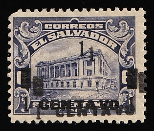 1918 1c on 6c Republic of El Salvador, DOUBLE Overprint
