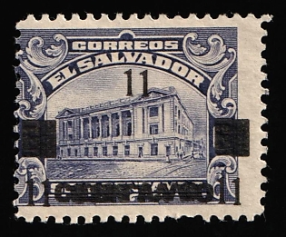 1918 1c on 6c Republic of El Salvador, DOUBLE Overprint + SHIFTED Perforation