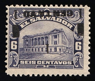 1918 1c on 6c Republic of El Salvador, INVERTED Overprint