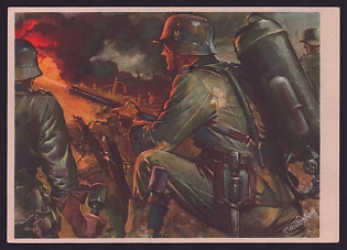 1933-1945 'Flamethrowers in Combat', Infantry Wehrmacht, Army Military, Third Reich Nazi Propaganda Postcard