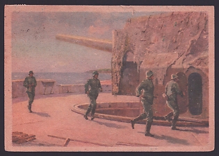 1944 'Gun from a Naval Artillery Battery on the French Coast', Infantry Wehrmacht, Army Military, Third Reich Nazi Propaganda Postcard