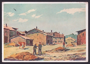 1942 'Ittersdorf, in the Approaches to the Westwall, Beyond the Saar. (After a Watercolor by Karl Graf, Speyer)', Infantry Wehrmacht, Army Military, Third Reich Nazi Propaganda Postcard