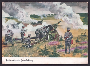 1933-1945 'Field Howitzers in Firing Position', Infantry Wehrmacht, Army Military, Third Reich Nazi Propaganda Postcard