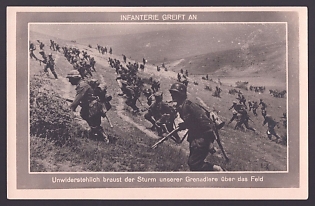 1933-1945 'Infantry Attacks: The Charge of Our Grenadiers Sweeps Irresistibly Across the Field', Infantry Wehrmacht, Army Military, Third Reich Nazi Propaganda Postcard