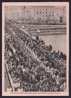 1933-1945 'German Mountain Troops Marching Into Austria', Military Parade, Gathering, Third Reich Nazi Propaganda Postcard