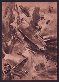 1933-1945 'A Direct Hit! German Bomb Strikes a "Sunderland" Flying Boat at Anchor', Aircraft Air Force Luftwaffe, Army Military, Third Reich Nazi Propaganda Postcard